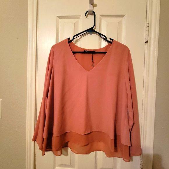 Zara Large pink long sleeve blouse - Picture 1 of 3